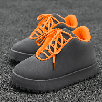 Ανδρικά sneakers με φαρδιά σόλα για αύξηση ύψους, στρογγυλή μύτη, PU επάνω μέρος, καουτσούκ σόλα, με κορδόνια