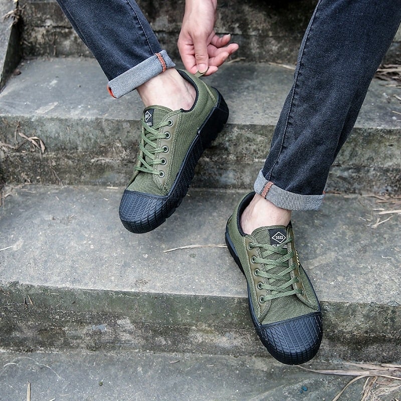 Παπούτσια εργασίας από καμβά, χαμηλό ύψος, στρογγυλή μύτη, σόλα έγχυσης, διαπνέον εσωτερικό με διχτυωτό ύφασμα