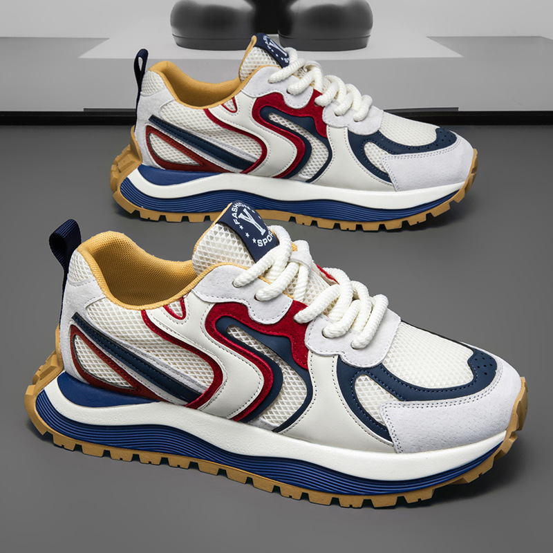 Мъжки спортно-ежедневни обувки, дишаща горна част, лека конструкция, връзки, гумена подметка, заоблен нос