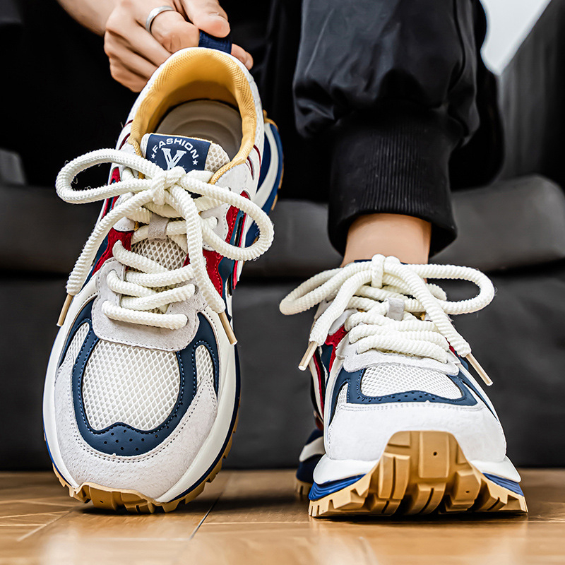 Мъжки спортно-ежедневни обувки, дишаща горна част, лека конструкция, връзки, гумена подметка, заоблен нос