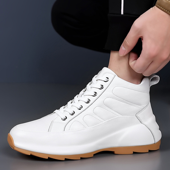 Ανδρικά χειμωνιάτικα δερμάτινα παπούτσια με Ψηλό Άνω Μέρος, Σόλα Καουτσούκ, Επάνω από δύο στρώσεις βοοειδούς δέρματος, PU Πάτος, Εσωτερικό με Πλέγμα, Ύψος Τέρνας 3–5 cm