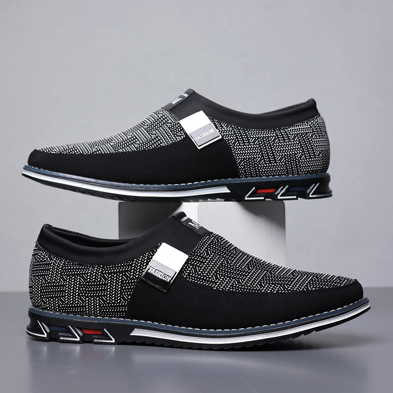 Férfi slip-on kültéri cipő pamut textile felsőrésszel, szabadidős stílus, puha talp.