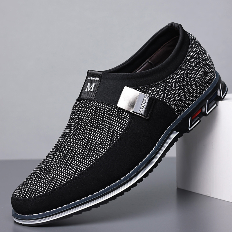 Férfi slip-on kültéri cipő pamut textile felsőrésszel, szabadidős stílus, puha talp.