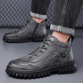 Ανδρικά μποτάκια Μάρτιν με επένδυση τεχνητής γούνας, υψηλό πάνω μέρος, αδιάβροχα, αντιολισθητική σόλα από καουτσούκ, χειμερινά