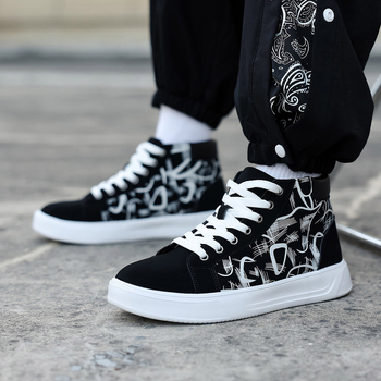 Unisex αθλητικά παπούτσια με γκράφιτι εκτύπωση, μεσαίου ύψους (3–7 cm), PU επάνω μέρος, EVA σόλα, κορδόνια, για όλες τις εποχές