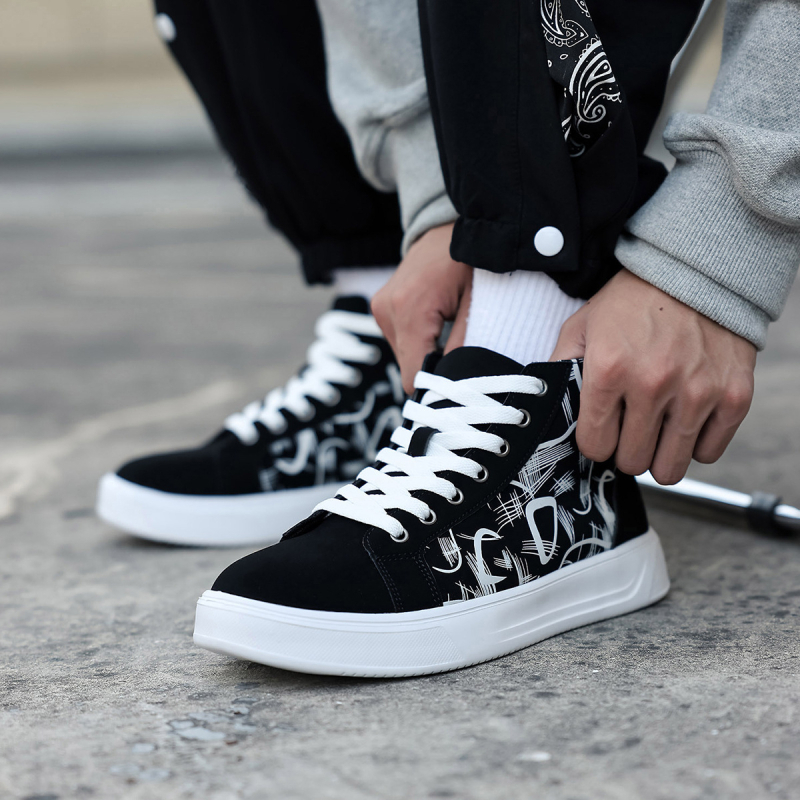 Unisex αθλητικά παπούτσια με γκράφιτι εκτύπωση, μεσαίου ύψους (3–7 cm), PU επάνω μέρος, EVA σόλα, κορδόνια, για όλες τις εποχές