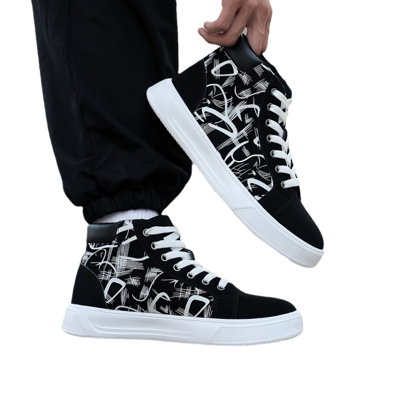 Unisex αθλητικά παπούτσια με γκράφιτι εκτύπωση, μεσαίου ύψους (3–7 cm), PU επάνω μέρος, EVA σόλα, κορδόνια, για όλες τις εποχές