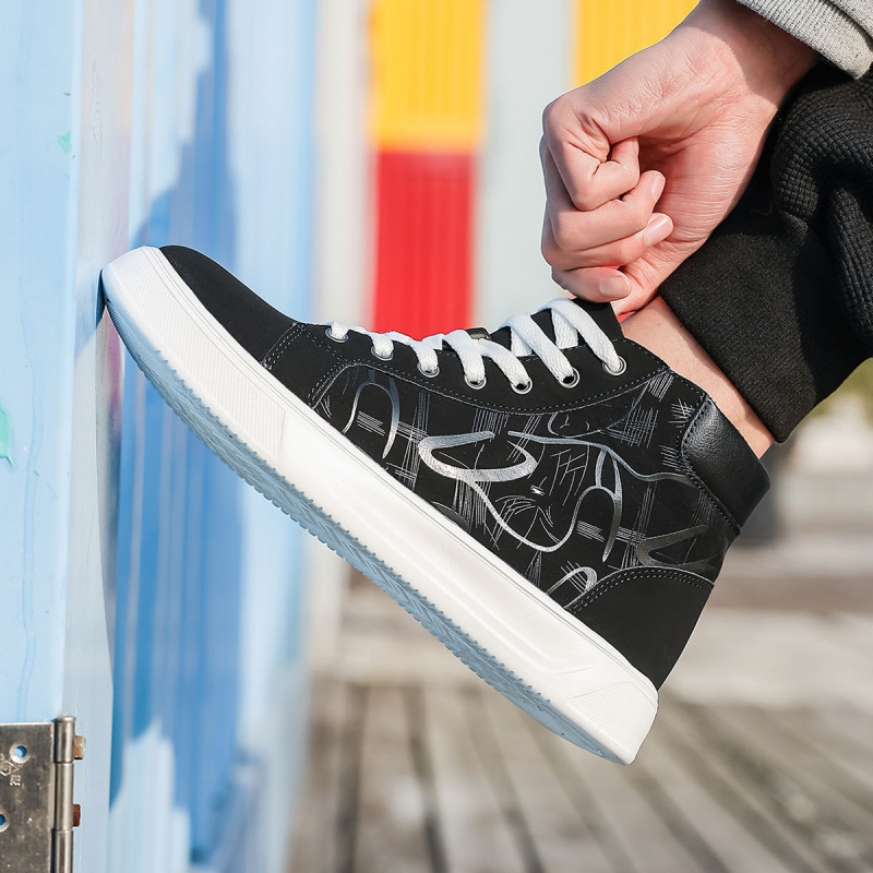 Unisex αθλητικά παπούτσια με γκράφιτι εκτύπωση, μεσαίου ύψους (3–7 cm), PU επάνω μέρος, EVA σόλα, κορδόνια, για όλες τις εποχές