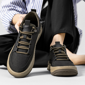 Ανδρικά sneakers - διαπνέον ύφασμά στο επάνω μέρος, χαμηλό προφίλ, κορδόνια, παχιά καουτσούκ σόλα