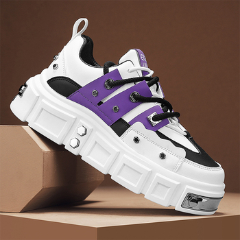 Ανδρικά sneakers με φουσκωμένη σόλα για αύξηση ύψους, υψηλό επάνω μέρος από microfiber, καουτσούκ σόλα, κορδόνια, διαπνοή και ανθεκτικότητα