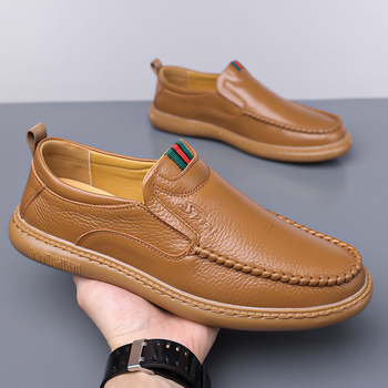 Ανδρικοί δερμάτινοι loafers, επάνω μέρος από δέρμα κορυφαίας ποιότητας, διαπνοή, στρογγυλή μύτη, καουτσούκ σόλα