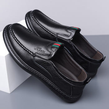 Ανδρικοί δερμάτινοι loafers, επάνω μέρος από δέρμα κορυφαίας ποιότητας, διαπνοή, στρογγυλή μύτη, καουτσούκ σόλα