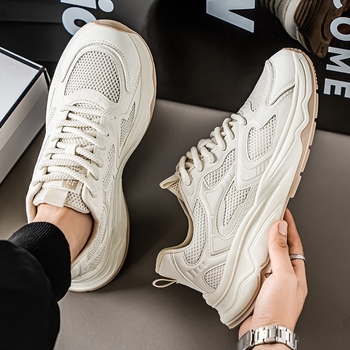 Férfiaknak szánt Dad Shoes cipő, PU+hálós felsőrész, habos gumi talp, légáteresztő, fűzős zárás