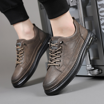 Casual ανδρικά sneakers: στρογυλή μύτη, διπλό επάνω από δέρμα αγελάδας, καουτσούκ σόλα, πάτος PU, κορδόνια