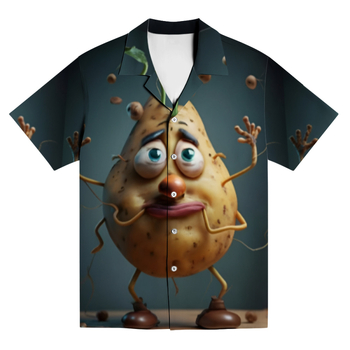 Ανδρικό πουκάμισο με κοντά μανίκια, άνετης γραμμής, πολυεστέρας 96%+, ψηφιακή εκτύπωση