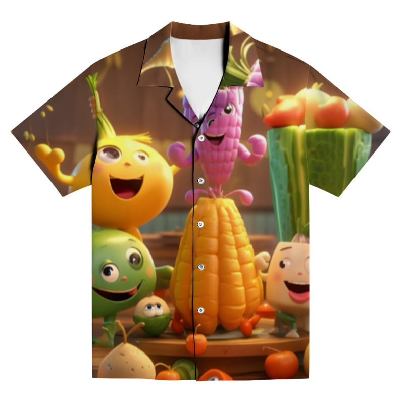 Мъжка риза с къс ръкав, свободен крой, полиестер 96%+, дигитален печат