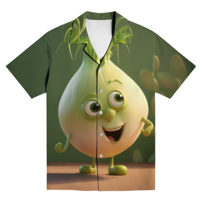 Мъжка риза с къс ръкав, свободен крой, полиестер 96%+, дигитален печат