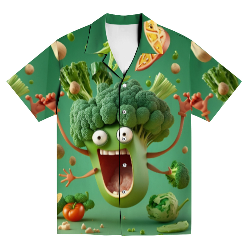 Мъжка риза с къс ръкав, свободен крой, полиестер 96%+, дигитален печат