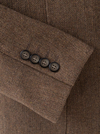 Мъжки Slim-Fit бизнес формален костюм с Notch лацкан, двупосочно закопчаване на два копчета, херингбон модел, полиестрова смес (56.8% полиестер)