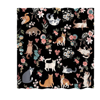 Κουρτίνα ντους - Μοντέρνος πολυεστέρας, Σχέδιο γάτας, Εκτύπωση λογότυπου, Προσαρμόσιμη