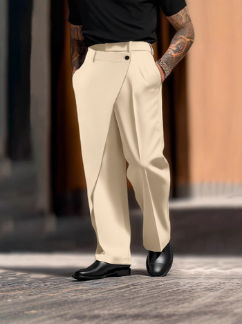 Παντελόνια με ίσια γραμμή και φαρδιά πόδια, ακανόνιστες ραφές, λεπτομέρεια κουμπιού, μικροελαστικότητα, μίγμα Modal-βαμβακιού