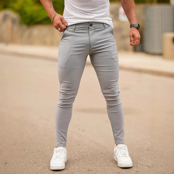 Pantaloni casual pentru bărbați, croială Slim, talie înaltă, picior drept, material din bambus cu bumbac