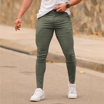 Ανδρικά παντελόνια casual, slim-fit ελαστικά, υψηλή μέση, ίσιο πόδι, ύφασμα από μπαμπού και βαμβάκι