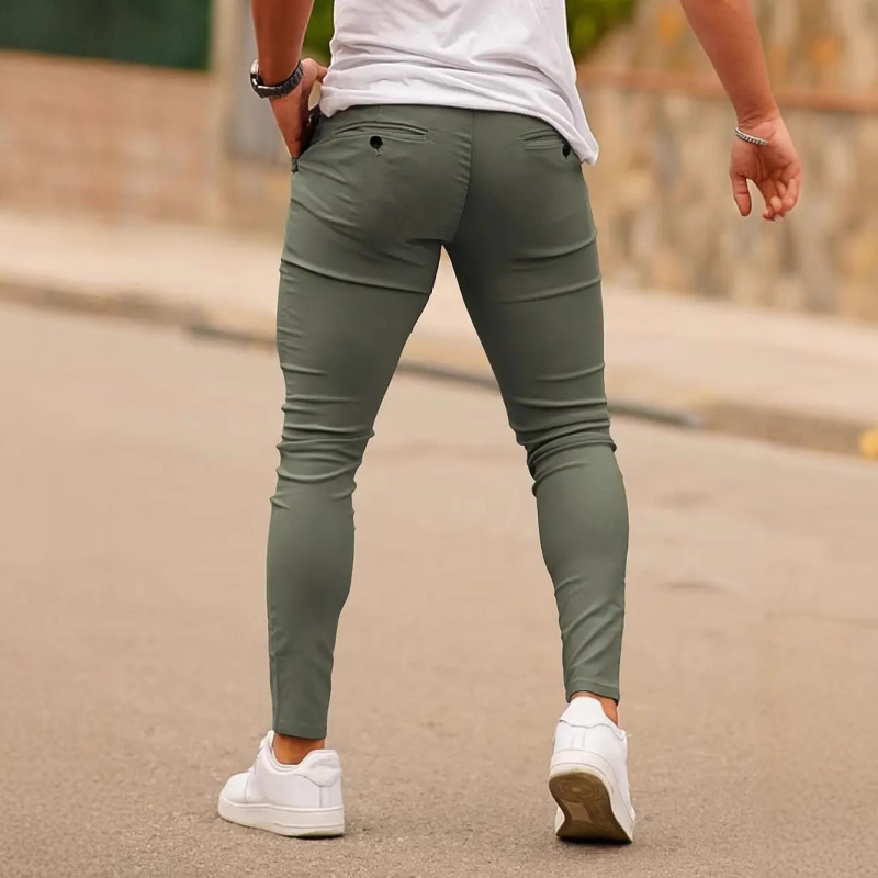 Pantaloni casual pentru bărbați, croială Slim, talie înaltă, picior drept, material din bambus cu bumbac