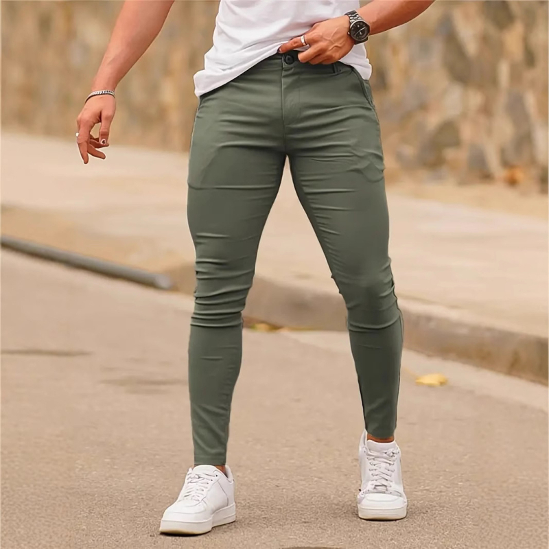 Pantaloni casual pentru bărbați, croială Slim, talie înaltă, picior drept, material din bambus cu bumbac