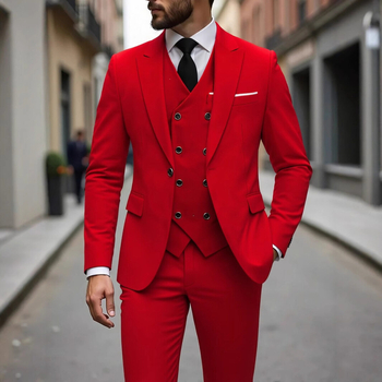 Muško trodijelno poslovno odijelo, slim fit, Notch ovratnik, jednostruko kopčanje, poliester smjesa
