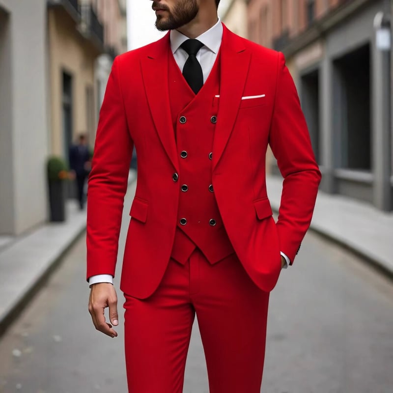 Muško trodijelno poslovno odijelo, slim fit, Notch ovratnik, jednostruko kopčanje, poliester smjesa