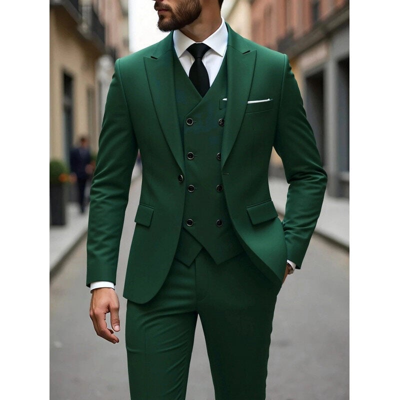 Muško trodijelno poslovno odijelo, slim fit, Notch ovratnik, jednostruko kopčanje, poliester smjesa