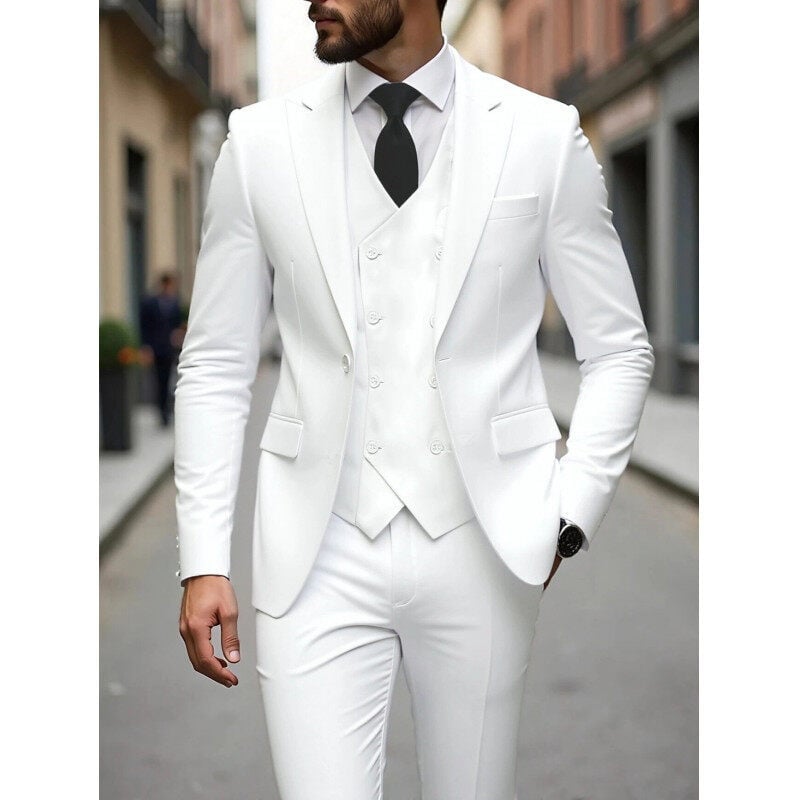 Muško trodijelno poslovno odijelo, slim fit, Notch ovratnik, jednostruko kopčanje, poliester smjesa