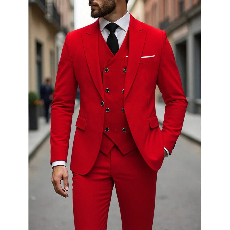 Muško trodijelno poslovno odijelo, slim fit, Notch ovratnik, jednostruko kopčanje, poliester smjesa