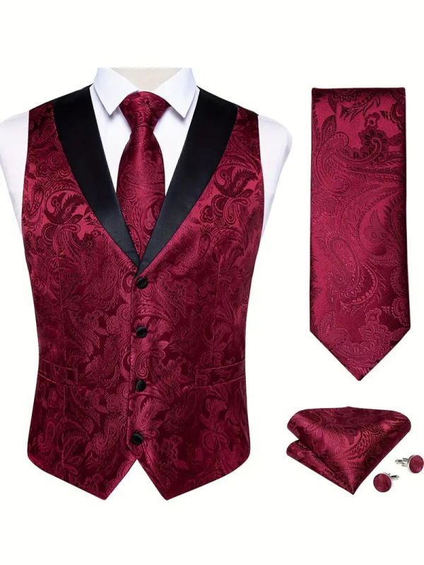 Vestă de bărbați Slim-Fit, cu nasturi pe două rânduri, jacquard, țesătură polyester