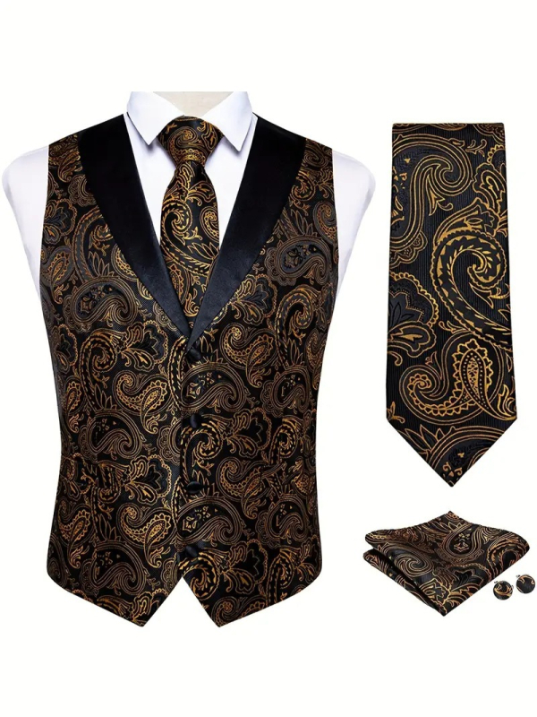 Vestă de bărbați Slim-Fit, cu nasturi pe două rânduri, jacquard, țesătură polyester