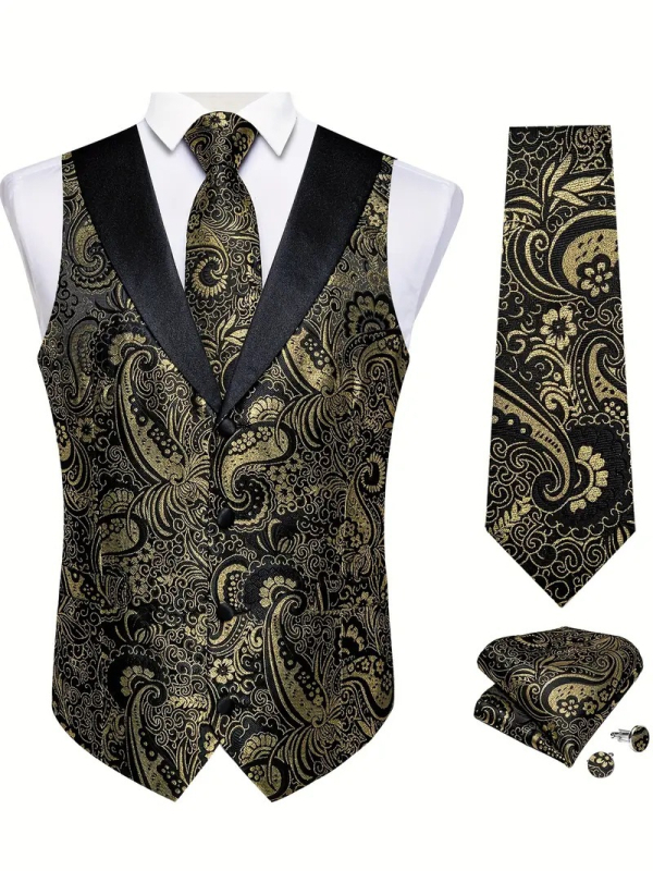 Vestă de bărbați Slim-Fit, cu nasturi pe două rânduri, jacquard, țesătură polyester