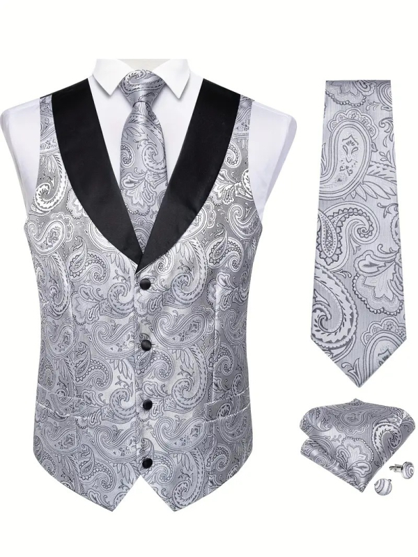 Vestă de bărbați Slim-Fit, cu nasturi pe două rânduri, jacquard, țesătură polyester