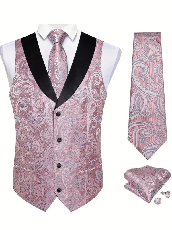 Vestă de bărbați Slim-Fit, cu nasturi pe două rânduri, jacquard, țesătură polyester