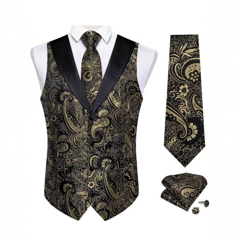 Vestă de bărbați Slim-Fit, cu nasturi pe două rânduri, jacquard, țesătură polyester