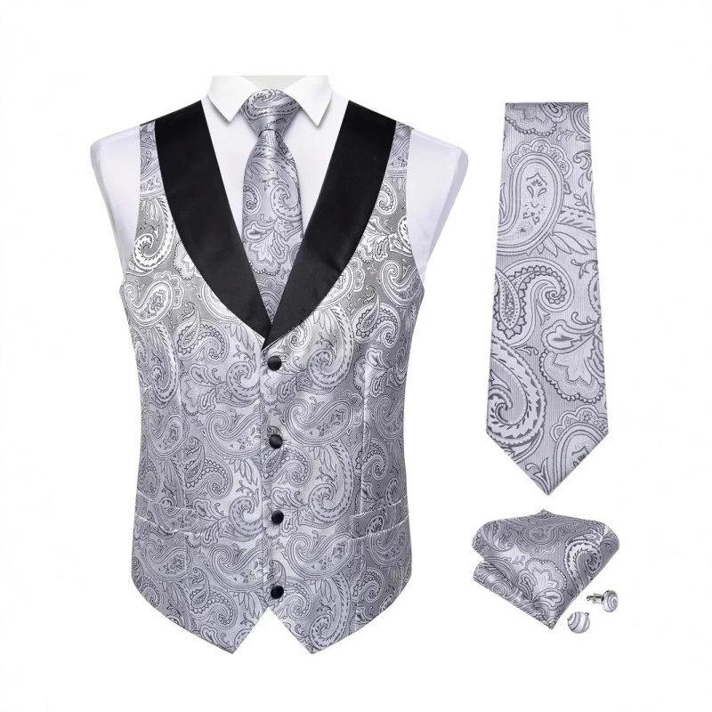 Vestă de bărbați Slim-Fit, cu nasturi pe două rânduri, jacquard, țesătură polyester