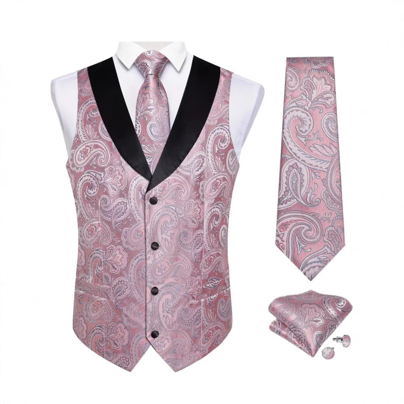 Vestă de bărbați Slim-Fit, cu nasturi pe două rânduri, jacquard, țesătură polyester