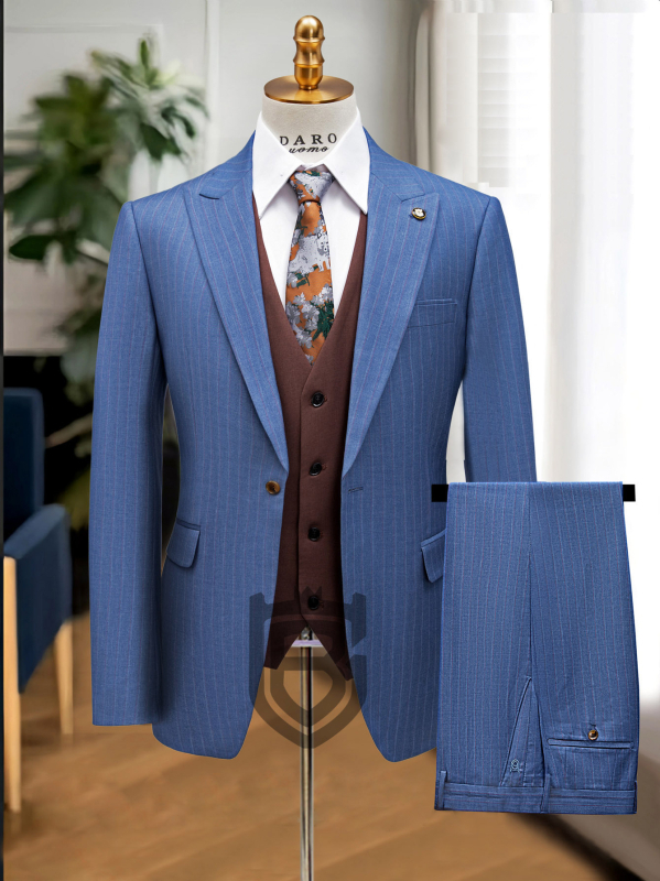 Muški trodjelni kostim s prugama, slim fit, peaked lapel, tvarina: smjesa kemijskih vlakana s acetatom, proljeće