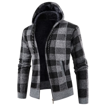 Muški kapuljačasti kardigan sa zatvara na zip, fleece podstava, labav kroj, dizajn color-block, mješavina pamuka i poliestera