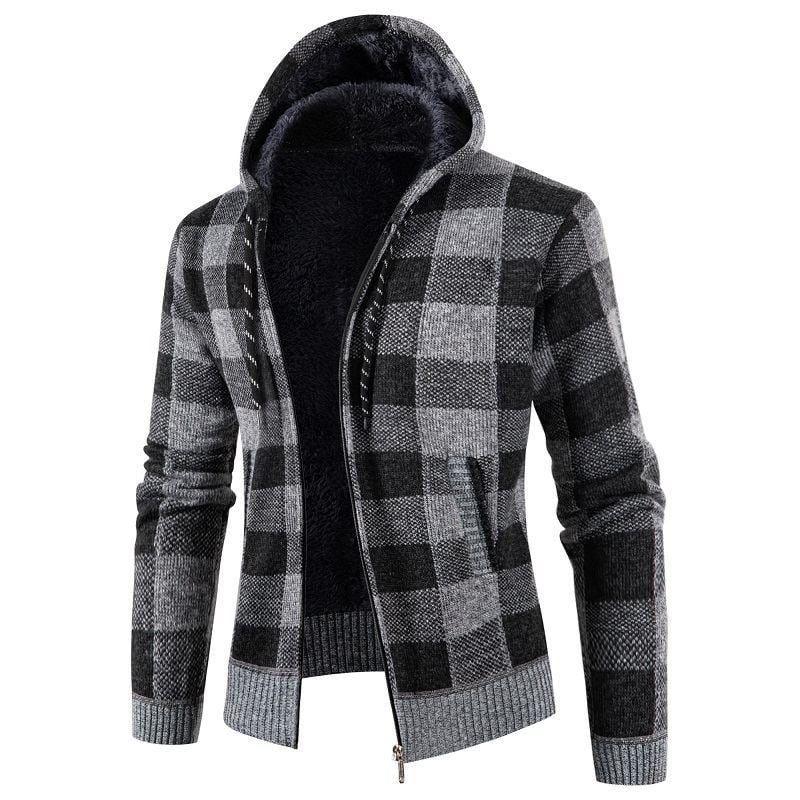 Muški kapuljačasti kardigan sa zatvara na zip, fleece podstava, labav kroj, dizajn color-block, mješavina pamuka i poliestera