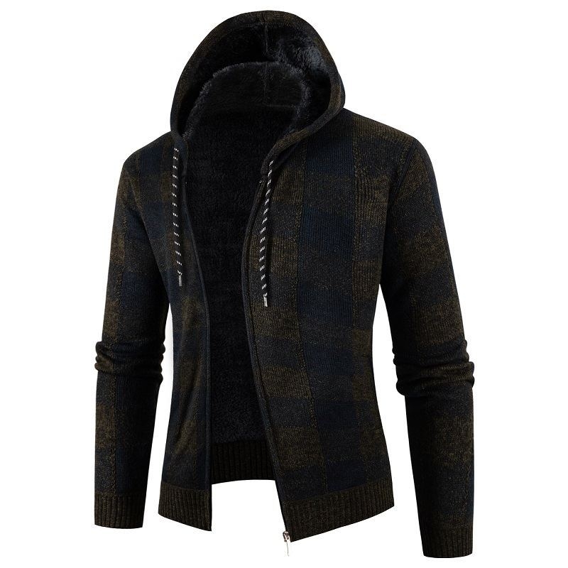Muški kapuljačasti kardigan sa zatvara na zip, fleece podstava, labav kroj, dizajn color-block, mješavina pamuka i poliestera