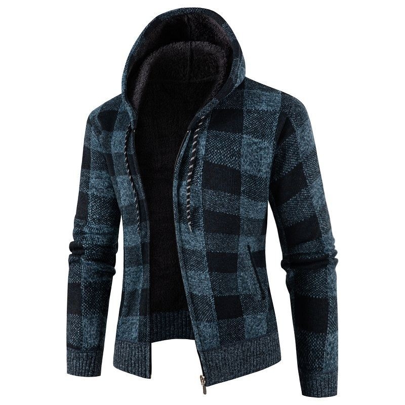 Muški kapuljačasti kardigan sa zatvara na zip, fleece podstava, labav kroj, dizajn color-block, mješavina pamuka i poliestera
