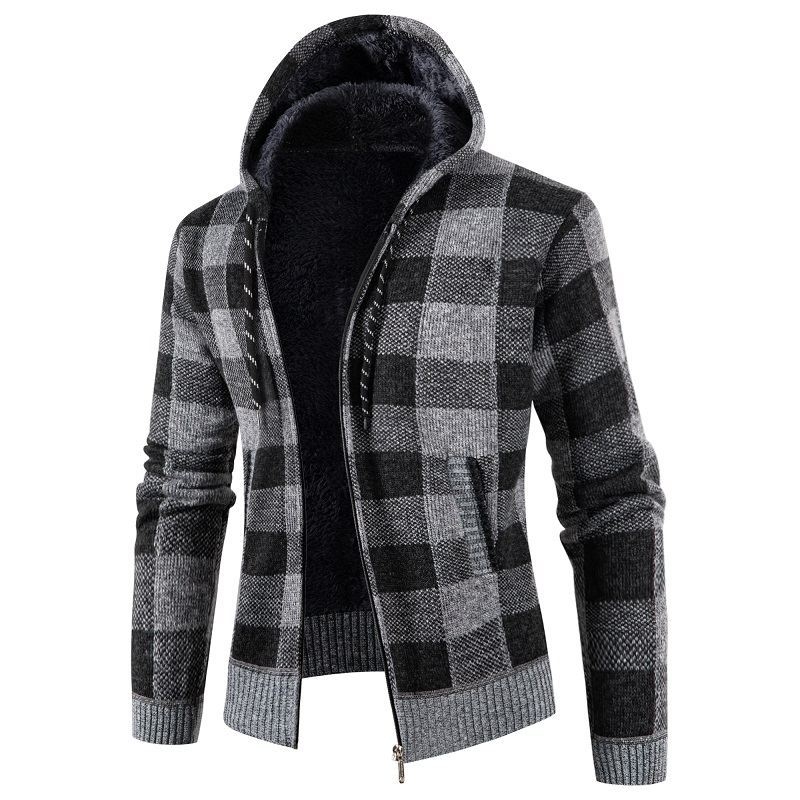 Muški kapuljačasti kardigan sa zatvara na zip, fleece podstava, labav kroj, dizajn color-block, mješavina pamuka i poliestera