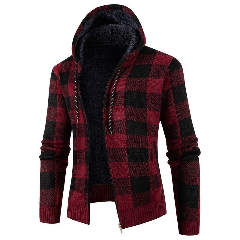 Muški kapuljačasti kardigan sa zatvara na zip, fleece podstava, labav kroj, dizajn color-block, mješavina pamuka i poliestera