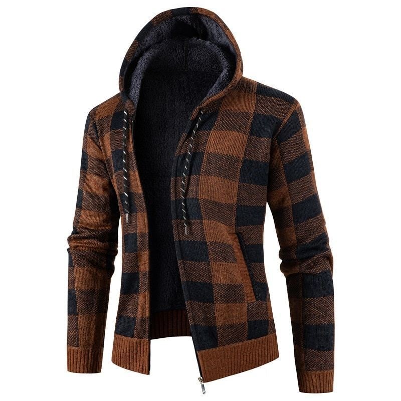 Muški kapuljačasti kardigan sa zatvara na zip, fleece podstava, labav kroj, dizajn color-block, mješavina pamuka i poliestera